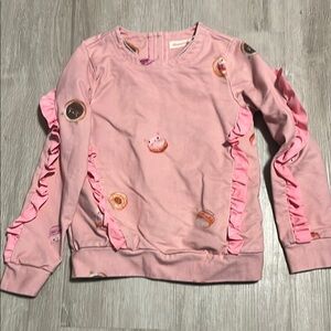 Dusty Rose Ruffle Sweatshirt with Ribbed Cuffs